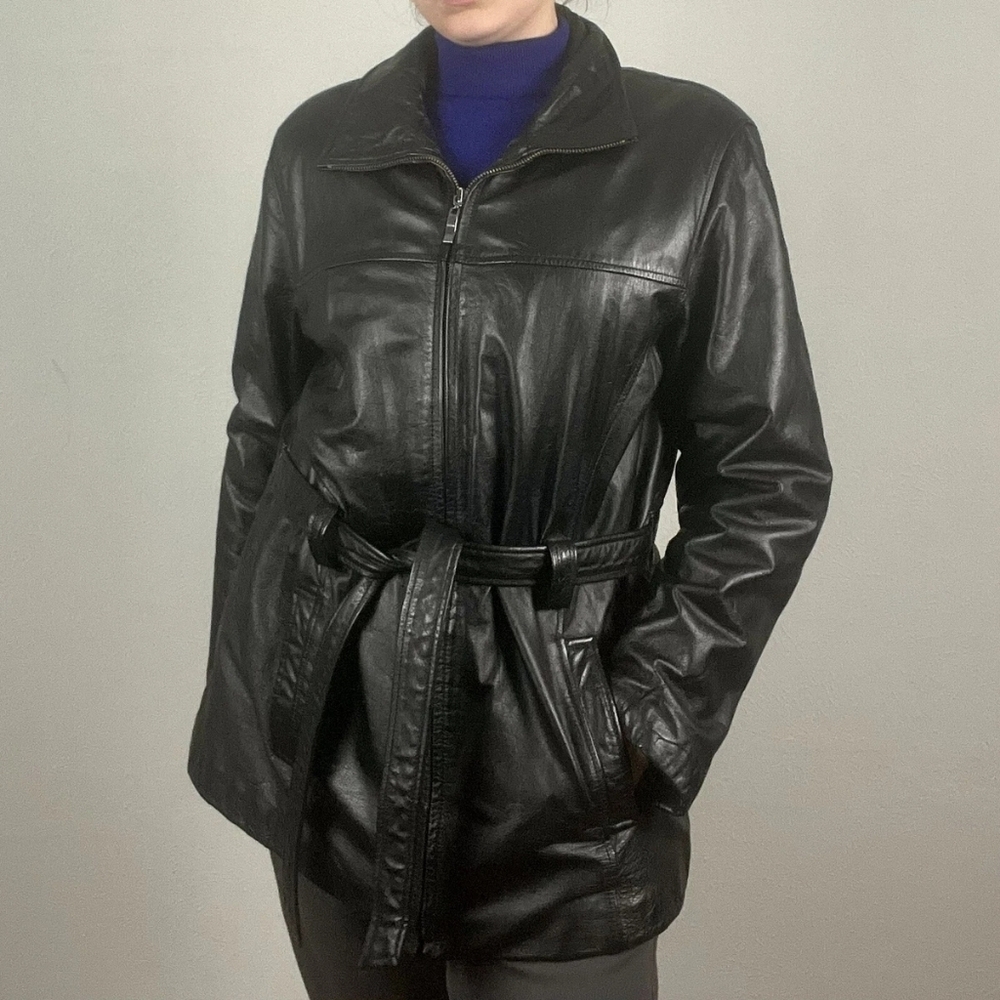 Kathy Ireland Black Leather Jacket Vintage Sz XL